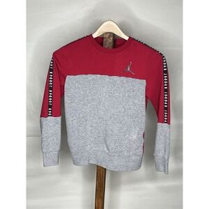 Air Jordan Sweatshirt Boys Medium Jumpman Crew Fleece Red Grey Colorblock